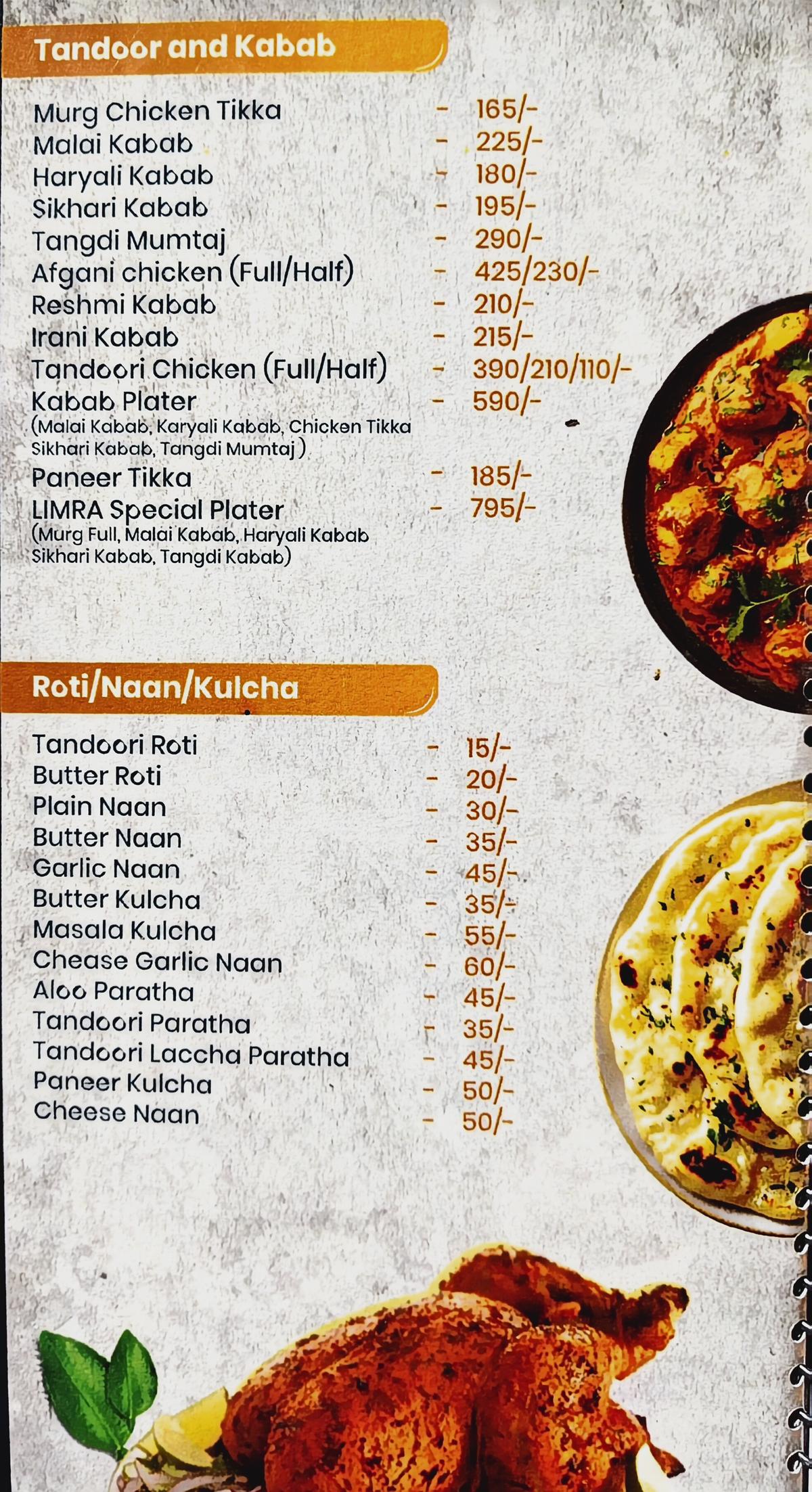 LIMRA Restaurant Menu
