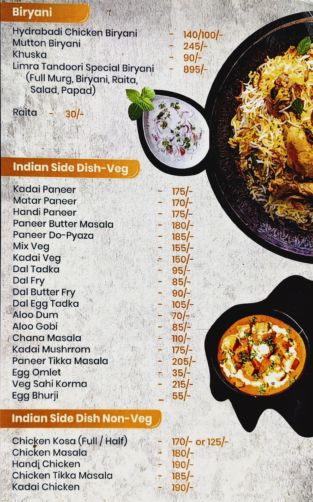 LIMRA Restaurant Menu