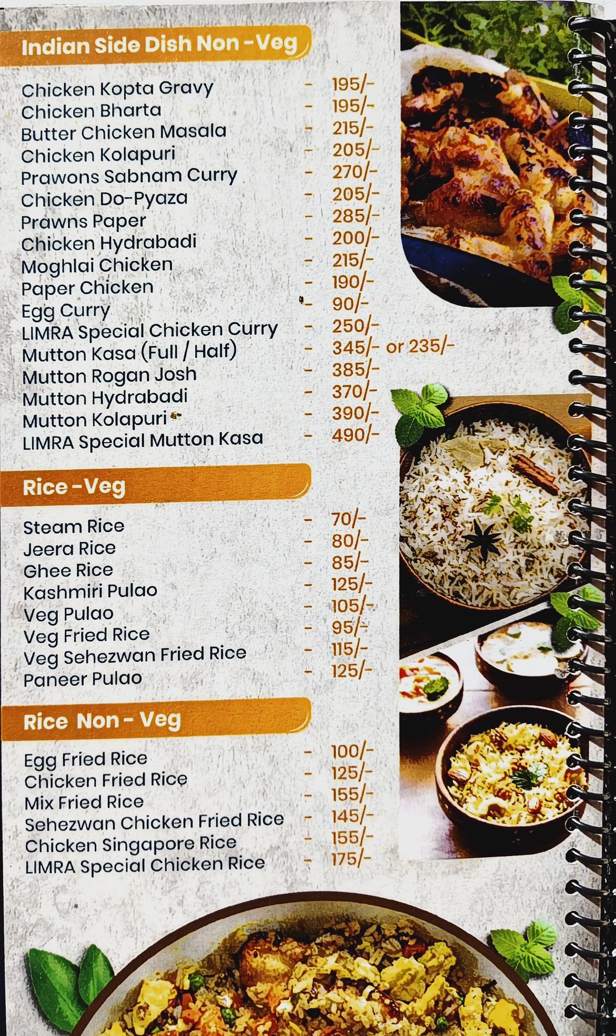 LIMRA Restaurant Menu